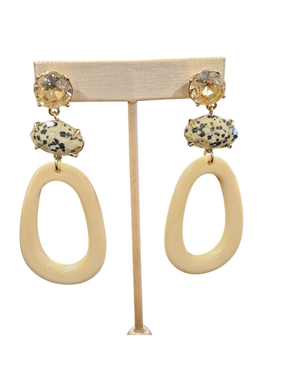 Anthropologie Resin 3" Drop Earrings Chunky Kooky Statement Beige Spotted Taupe